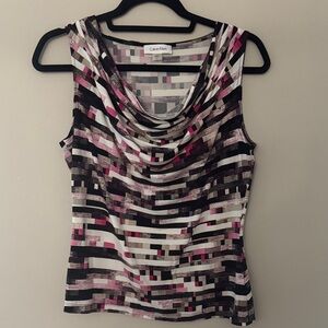 Calvin Klein Women's Striped drape neck Tank Top - Black, Pink, White medium